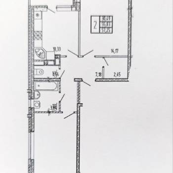 Продается 2-х комнатная квартира, 56,4 м²