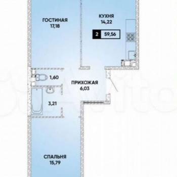 Продается 2-х комнатная квартира, 60,8 м²