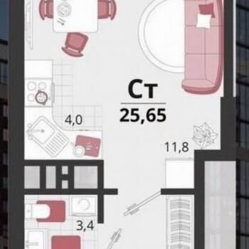 Продается 1-комнатная квартира, 25,9 м²
