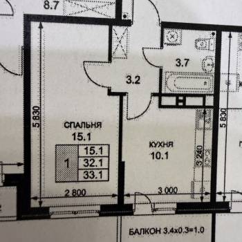 Продается 1-комнатная квартира, 32,9 м²
