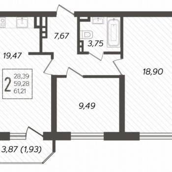 Продается 2-х комнатная квартира, 60,5 м²