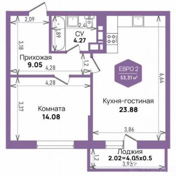 Продается 1-комнатная квартира, 52 м²