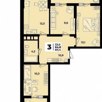 Продается 3-х комнатная квартира, 59,7 м²