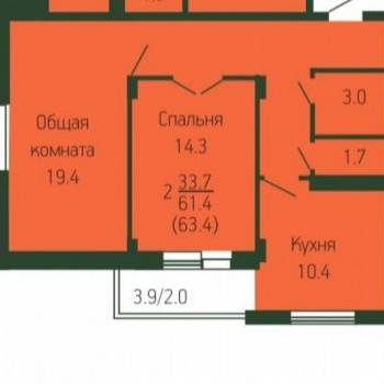 Сдается 2-х комнатная квартира, 63 м²