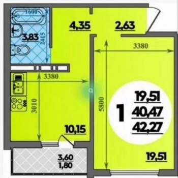 Сдается 1-комнатная квартира, 42 м²