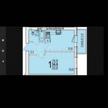 Продается 1-комнатная квартира, 34,6 м²