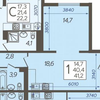 Продается 1-комнатная квартира, 41 м²