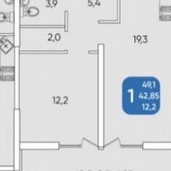 Продается 1-комнатная квартира, 49,1 м²