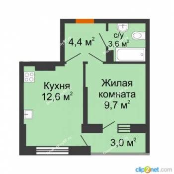 Продается 1-комнатная квартира, 30,3 м²