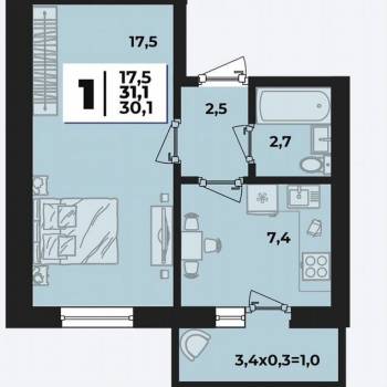 Продается 1-комнатная квартира, 32 м²