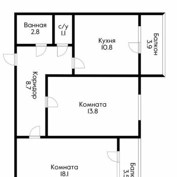 Сдается 2-х комнатная квартира, 60 м²