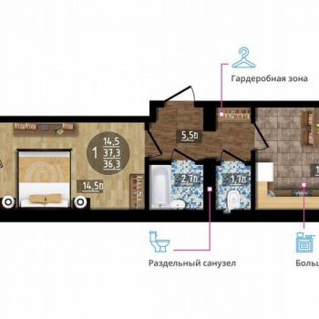 Продается 1-комнатная квартира, 34,9 м²