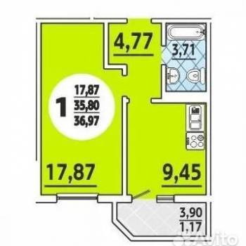 Сдается 1-комнатная квартира, 37 м²