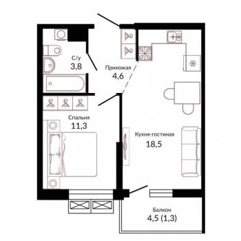Сдается 1-комнатная квартира, 39,4 м²