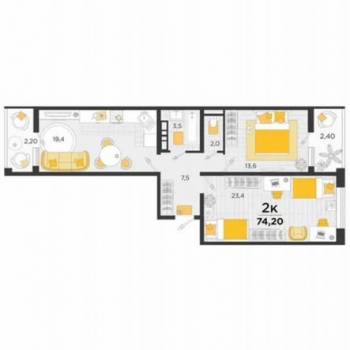 Продается 2-х комнатная квартира, 70 м²