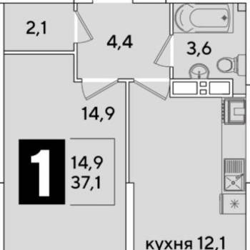 Продается 1-комнатная квартира, 37,3 м²