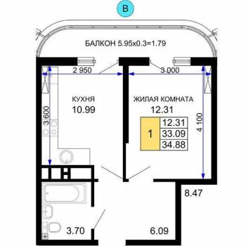 Продается 1-комнатная квартира, 35 м²