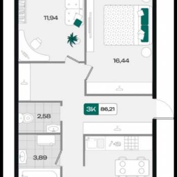 Продается 3-х комнатная квартира, 86 м²