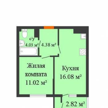 Продается 1-комнатная квартира, 36,6 м²