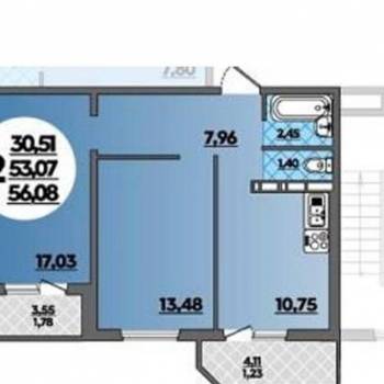 Сдается 2-х комнатная квартира, 53 м²