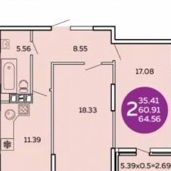 Продается 2-х комнатная квартира, 64,6 м²