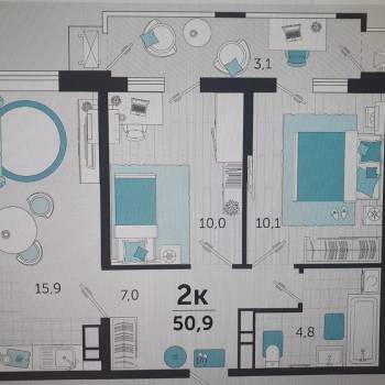 Продается 2-х комнатная квартира, 48,2 м²