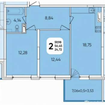 Продается 2-х комнатная квартира, 66 м²