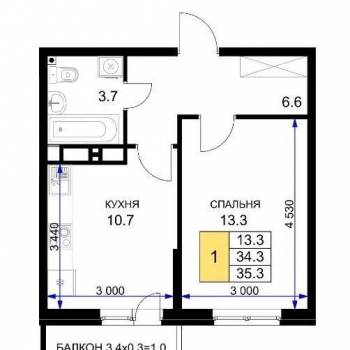 Продается 1-комнатная квартира, 35 м²