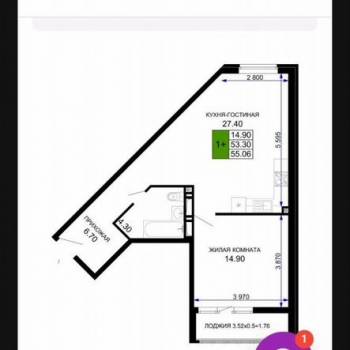 Продается 1-комнатная квартира, 55 м²