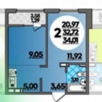 Продается 1-комнатная квартира, 32,6 м²