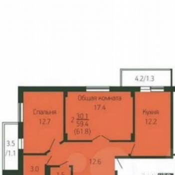 Продается 2-х комнатная квартира, 61,8 м²