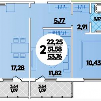 Сдается 2-х комнатная квартира, 52 м²