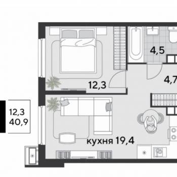 Сдается 1-комнатная квартира, 40,6 м²