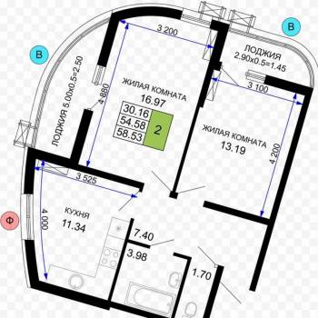 Продается 2-х комнатная квартира, 53 м²