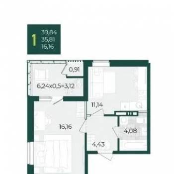 Продается 1-комнатная квартира, 35,7 м²