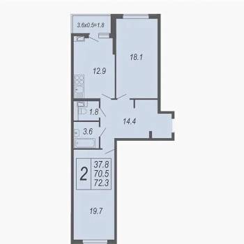 Продается 2-х комнатная квартира, 72,3 м²