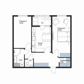 Сдается 2-х комнатная квартира, 60,2 м²