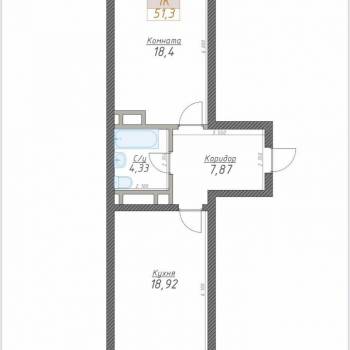 Продается 1-комнатная квартира, 51,3 м²