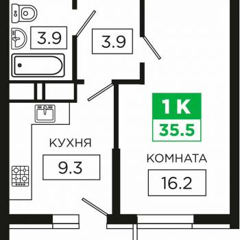 Продается 1-комнатная квартира, 33,3 м²