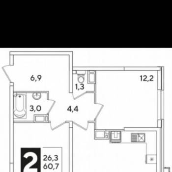 Сдается 2-х комнатная квартира, 61 м²