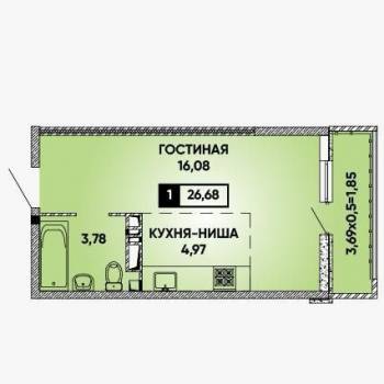 Продается 1-комнатная квартира, 25 м²