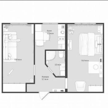 Продается 2-х комнатная квартира, 44,3 м²