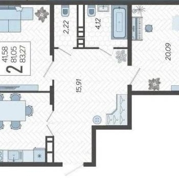 Продается 2-х комнатная квартира, 82,19 м²