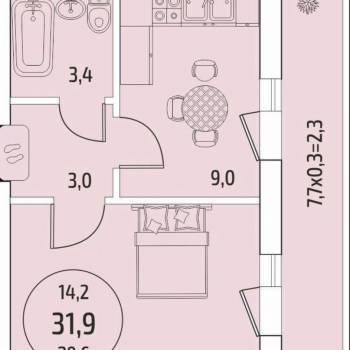 Продается 1-комнатная квартира, 31,9 м²