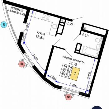 Продается 2-х комнатная квартира, 39,3 м²