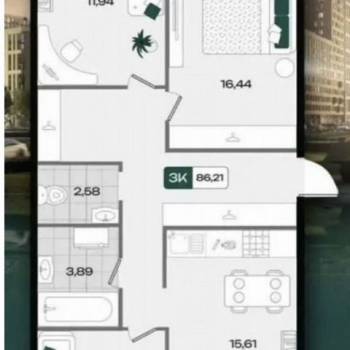 Продается 3-х комнатная квартира, 86,8 м²