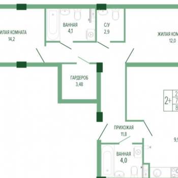 Продается 2-х комнатная квартира, 81 м²