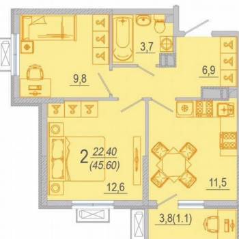 Продается 2-х комнатная квартира, 48,3 м²