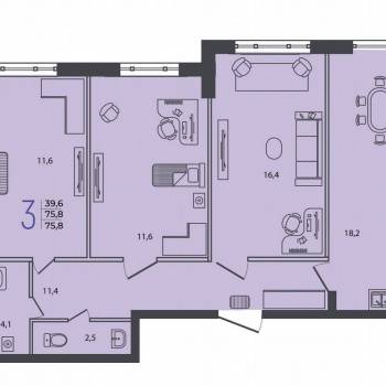 Продается 3-х комнатная квартира, 75,8 м²