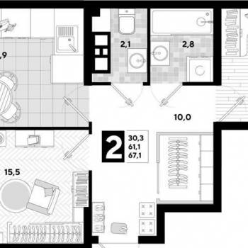 Сдается 2-х комнатная квартира, 67 м²